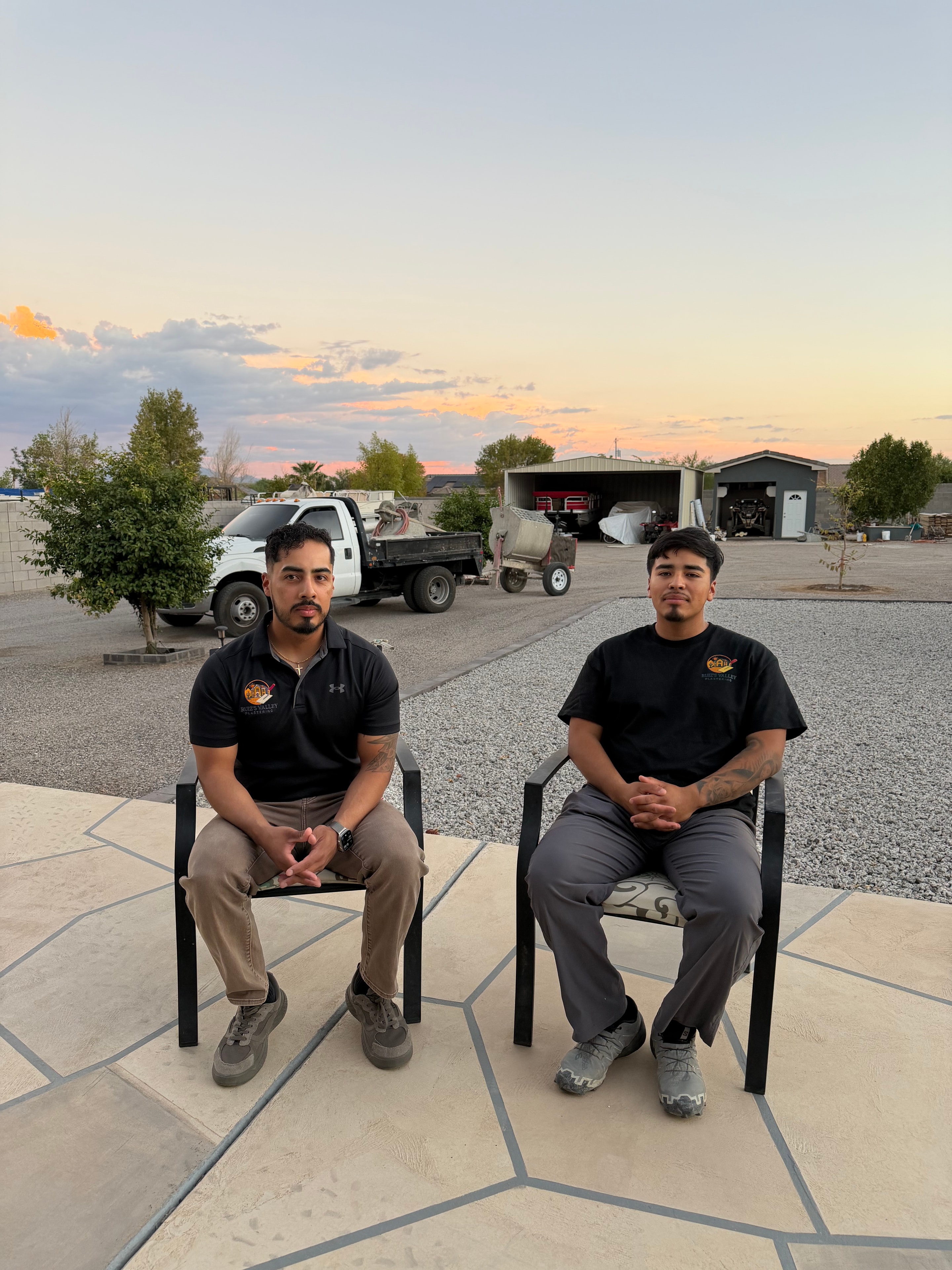 Ruiz's Valley Plastering team members at a job site